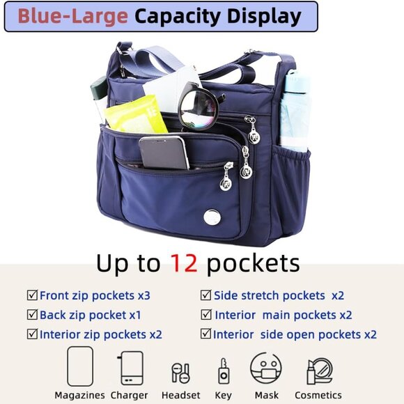 Women Nylon Shoulder Handbag Tote Crossbody Purse Multi-Pocket Large Capacity - Picture 4 of 6